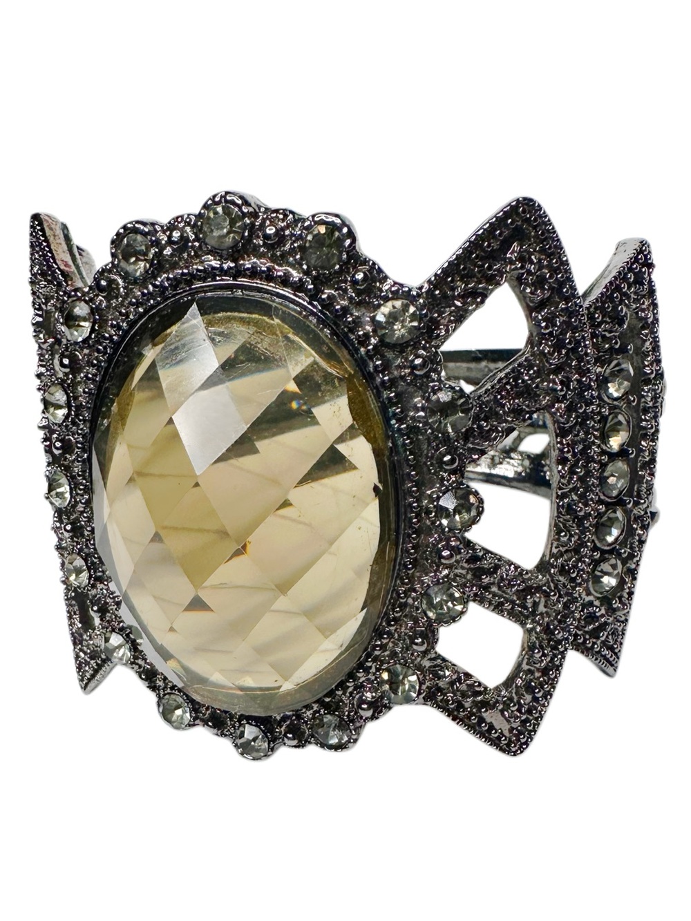 Statement Gem and Acrylic Crystal Hinged Cuff Bracelet - Picture 3 of 6